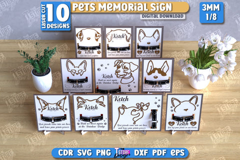Memorial Frame with Collar Holder Laser Cut Bundle | Pet Ear Outline Sign | Memorial Pet Collar Frame | Pets Memorial Sign | Pet Loss | CNC Files SVG The T Store Design 
