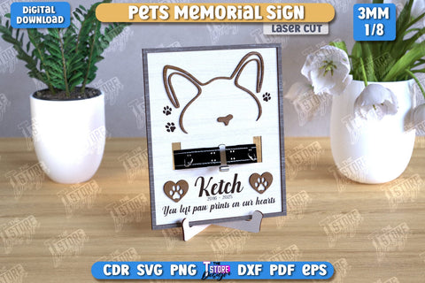 Memorial Frame with Collar Holder Laser Cut Bundle | Pet Ear Outline Sign | Memorial Pet Collar Frame | Pets Memorial Sign | Pet Loss | CNC Files SVG The T Store Design 