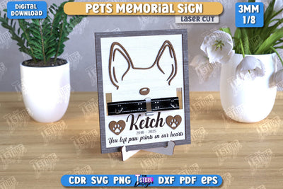 Memorial Frame with Collar Holder Laser Cut | Pet Ear Outline Sign | Memorial Pet Collar Frame | Pets Memorial Sign | Pet Loss | CNC File SVG The T Store Design 