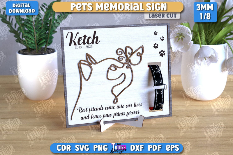 Memorial Frame with Collar Holder Laser Cut | Pet Ear Outline Sign | Memorial Pet Collar Frame | Pets Memorial Sign | Pet Loss | CNC File SVG The T Store Design 