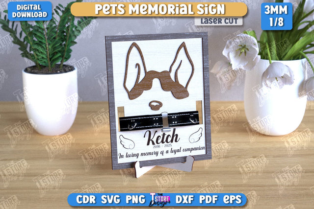 Memorial Frame with Collar Holder Laser Cut | Pet Ear Outline Sign | Memorial Pet Collar Frame | Pets Memorial Sign | Pet Loss | CNC File SVG The T Store Design 