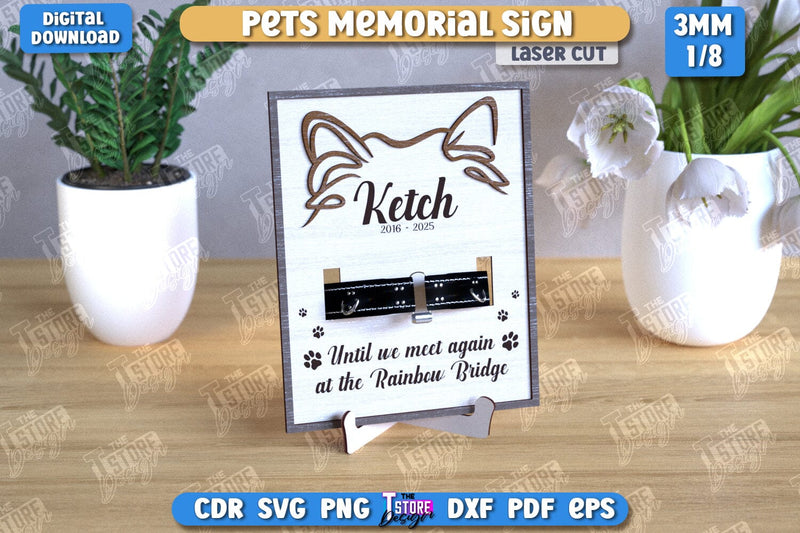 Memorial Frame with Collar Holder Laser Cut | Pet Ear Outline Sign | Memorial Pet Collar Frame | Pets Memorial Sign | Pet Loss | CNC File SVG The T Store Design 