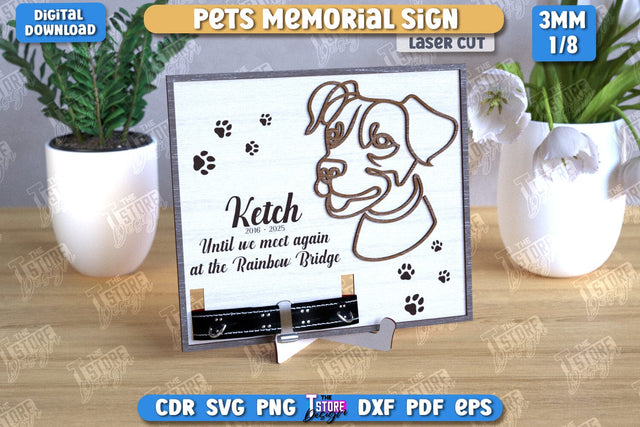 Memorial Frame with Collar Holder Laser Cut | Pet Ear Outline Sign | Memorial Pet Collar Frame | Pets Memorial Sign | Pet Loss | CNC File SVG The T Store Design 