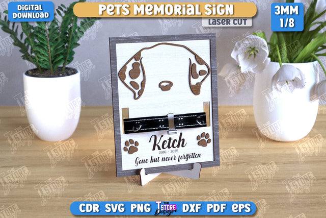 Memorial Frame with Collar Holder Laser Cut | Pet Ear Outline Sign | Memorial Pet Collar Frame | Pets Memorial Sign | Pet Loss | CNC File SVG The T Store Design 