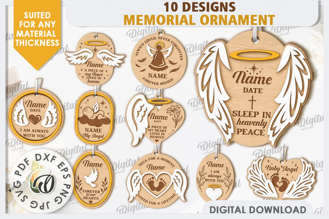 Memorial Ornaments Laser Cut Bundle. Personalized Ornaments SVG Evgenyia Guschina 