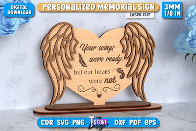 Memorial Sign Laser Cut | Sympathy Gift | Remembrance Sign | Heart with Wings | CNC File SVG The T Store Design 