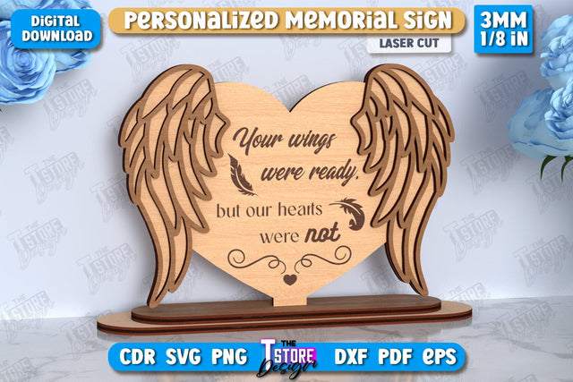 Memorial Sign Laser Cut | Sympathy Gift | Remembrance Sign | Heart with Wings | CNC File SVG The T Store Design 