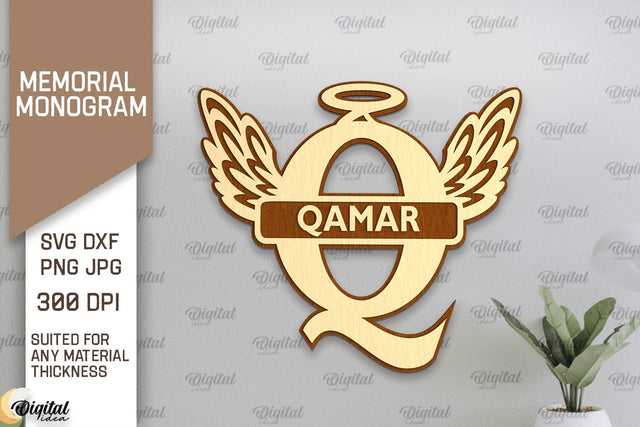 Memorial Split Letter Name Monogram Laser Cut. Letter Q SVG SVG Evgenyia Guschina 
