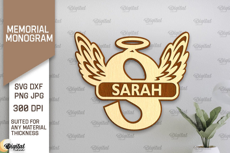 Memorial Split Letter Name Monogram Laser Cut. Letter S SVG - So Fontsy
