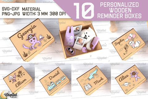 Memory Box For Baby Laser Cut Bundle. Personalized Reminder Box SVG SVG Evgenyia Guschina 