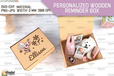 Memory Box For Baby Laser Cut. Personalized Reminder Box SVG SVG Evgenyia Guschina 