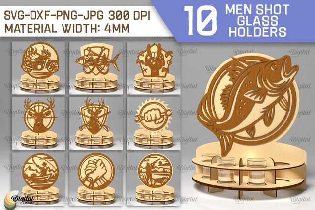 Men Shot Glass Holders Laser Cut Bundle. Shot Glass SVG SVG Evgenyia Guschina 