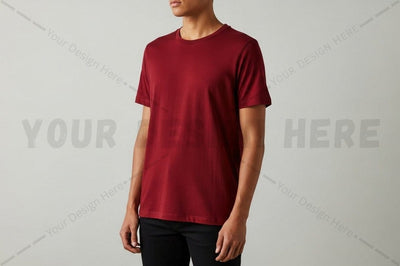 Men's burgundy crew neck t-shirt Mock Up Photo Regulrcrative 