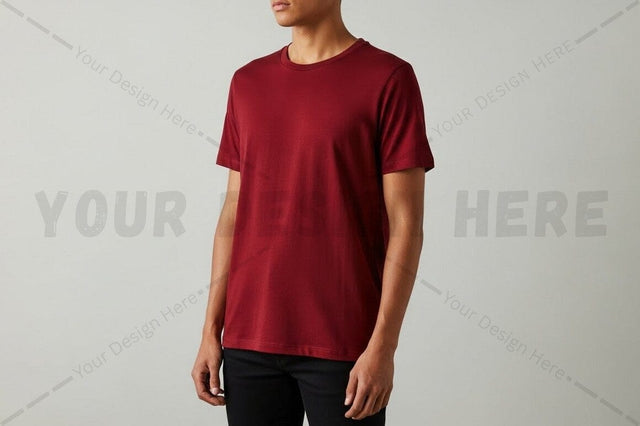 Men's burgundy crew neck t-shirt Mock Up Photo Regulrcrative 