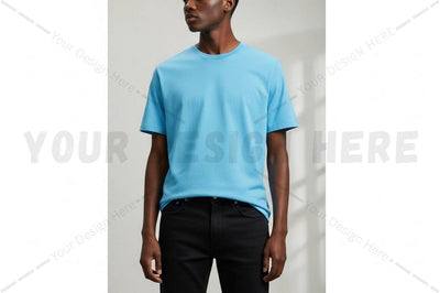 Men's light blue crew neck t-shirt Mock Up Photo Regulrcrative 