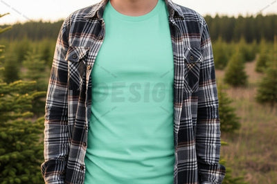 Men's plaid shirt over light blue t-shirt Mock Up Photo Designangry 