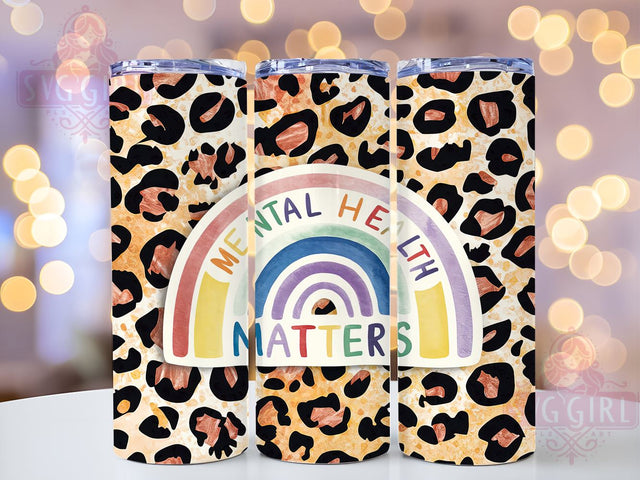 Mental Health Matters 20oz Tumbler Wrap Sublimation Design, Straight Tapered Tumbler Wrap, Leopard Boho Rainbow Tumbler Png, Instant Digital Download Sublimation SvggirlplusArt 