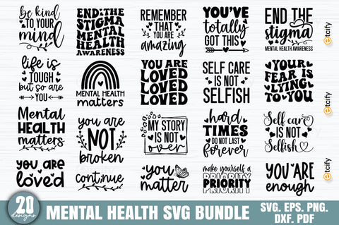 Mental Health Quotes SVG bundle, Motivational Svg Bundle, Positive Quote svg, Affirmation svg, Cute Inspirational svg, Saying Svg, Png Files, Funny Quotes cut files SVG etcify 