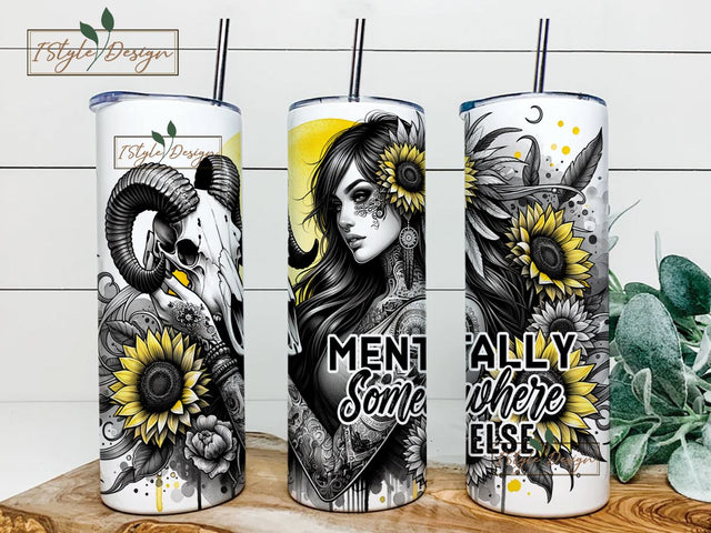 Mentally Somewhere Else 20oz Skinny Straight Tumbler Sublimation Design, Tumbler Wrap For Her PNG, Digital Download Sublimation iStyleDesign 