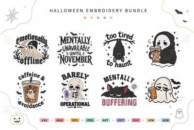 Mentally Unavailable This Halloween Embroidery Bundle Embroidery/Applique DESIGNS sg embroidery 