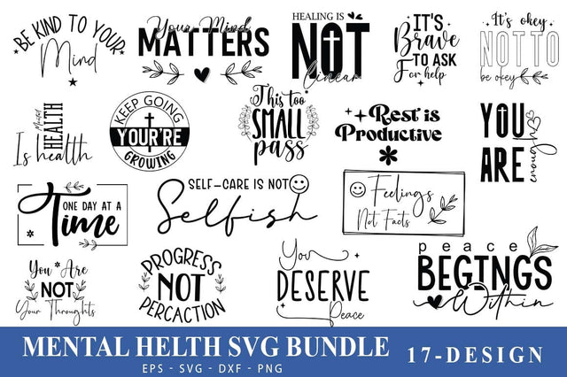 Mentel Helth Quotes Bundle | Recovery Bndle | Self Care Quotes | Positivity Design | Motivational recovery bundle svg, Sober svg SVG FiveStarCrafting 