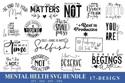 Mentel Helth Quotes Bundle | Recovery Bndle | Self Care Quotes | Positivity Design | Motivational recovery bundle svg, Sober svg SVG FiveStarCrafting 