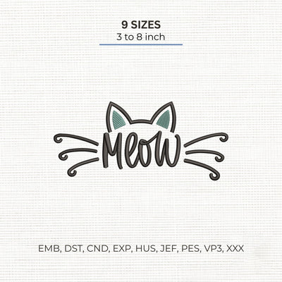 Meow Cat Embroidery Design – Cute Cat Ears Whiskers Machine Embroidery File Embroidery/Applique DESIGNS PatternFeed8 