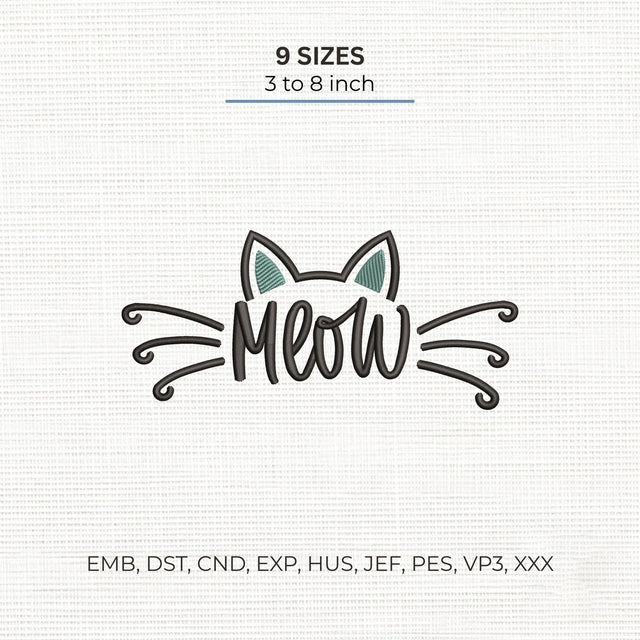 Meow Cat Embroidery Design – Cute Cat Ears Whiskers Machine Embroidery File Embroidery/Applique DESIGNS PatternFeed8 