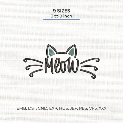 Meow Cat Embroidery Design – Cute Cat Ears Whiskers Machine Embroidery File Embroidery/Applique DESIGNS PatternFeed8 