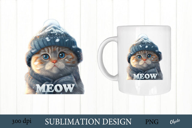 Meow Cat Sublimation PNG. Winter Cat PNG Sublimation Olga Terlyanskaya 