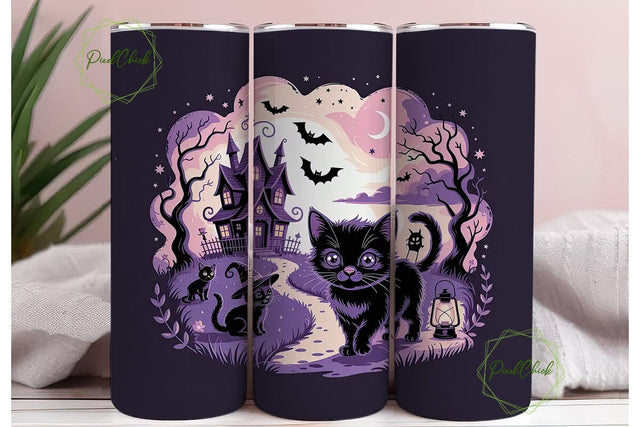 Meow Witches 20oz Tumbler Wrap Sublimation PixelChick 