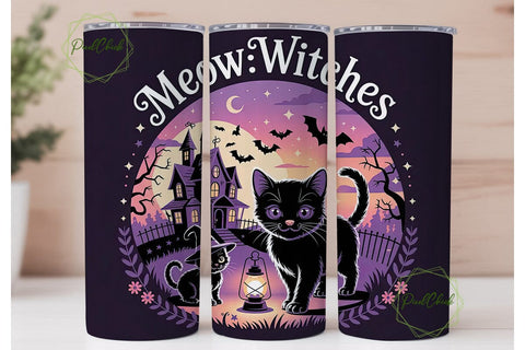 Meow Witches 20oz Tumbler Wrap Sublimation PixelChick 