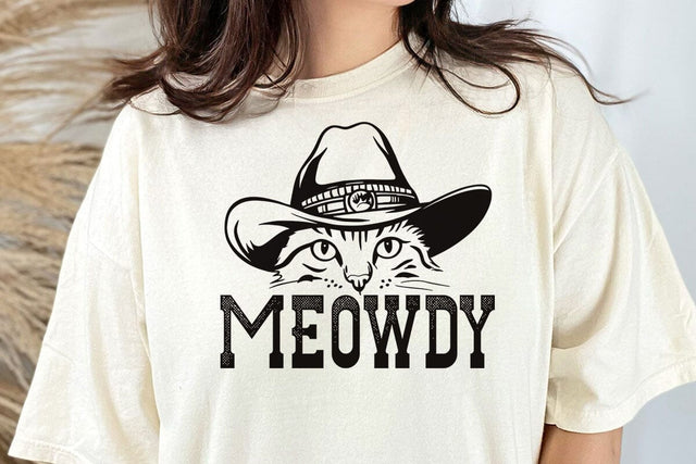 Meowdy - Funny Mashup Between Meow and Howdy - Cat Meme T-Shirt SVG DesignDestine 