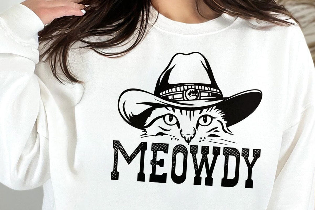 Meowdy - Funny Mashup Between Meow and Howdy - Cat Meme T-Shirt - So Fontsy