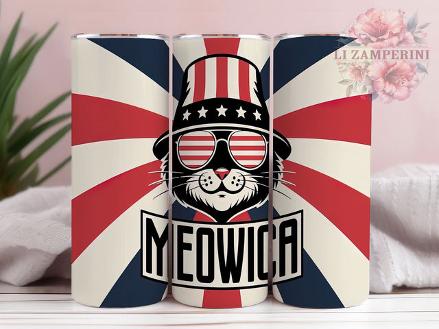 Meowica Patriotic 4th of July Cat Tumbler, Meowica Tumbler, 4th of July Tumbler, Retro USA Tumbler, Funny Cat Tumbler, 20oz Sublimation Wrap, American Flag Tumbler Sublimation Li Zamperini 