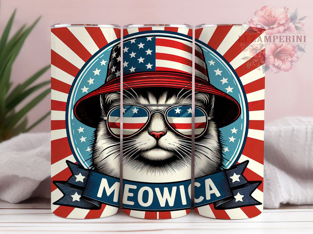 Meowica Patriotic 4th of July Cat Tumbler, Meowica Tumbler, 4th of July Tumbler, Retro USA Tumbler, Funny Cat Tumbler, 20oz Sublimation Wrap, American Flag Tumbler Sublimation Li Zamperini 