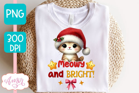 Meowy and bright PNG | Cute Christmas cat PNG Sublimation Amorclipart 