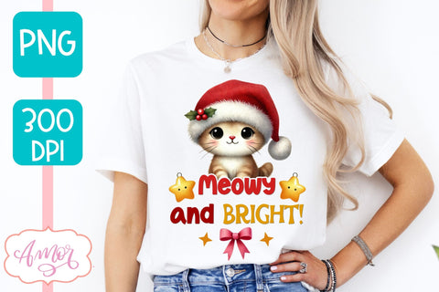 Meowy and bright PNG | Cute Christmas cat PNG Sublimation Amorclipart 