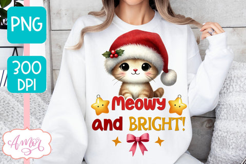 Meowy and bright PNG | Cute Christmas cat PNG Sublimation Amorclipart 