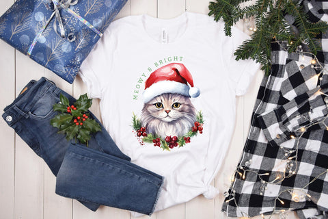 Meowy & Bright, Cute Christmas Cat Sublimation Sublimation CraftLabSVG 
