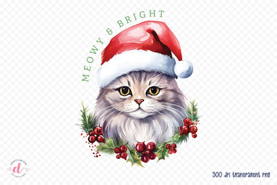 Meowy & Bright, Cute Christmas Cat Sublimation Sublimation CraftLabSVG 