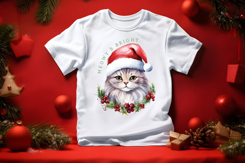 Meowy & Bright, Cute Christmas Cat Sublimation Sublimation CraftLabSVG 