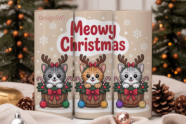 Meowy Christmas 20oz Tumbler Wrap Sublimation DesignSVG 