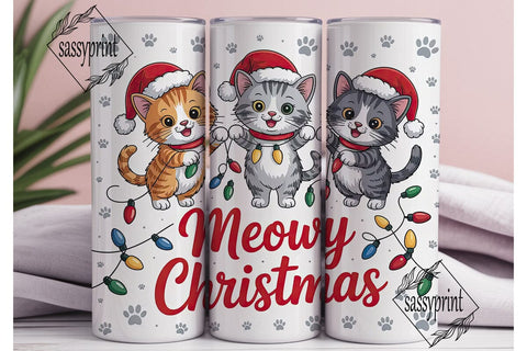 Meowy Christmas 20oz Tumbler Wrap Sublimation sassyprint 