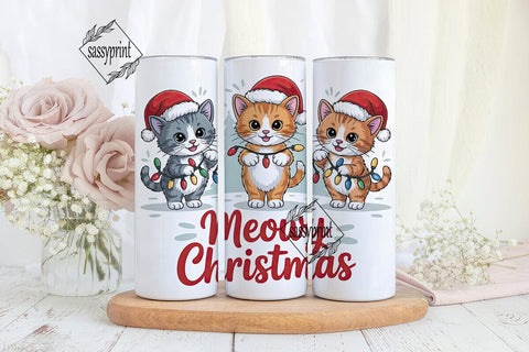 Meowy Christmas 20oz Tumbler Wrap Sublimation sassyprint 