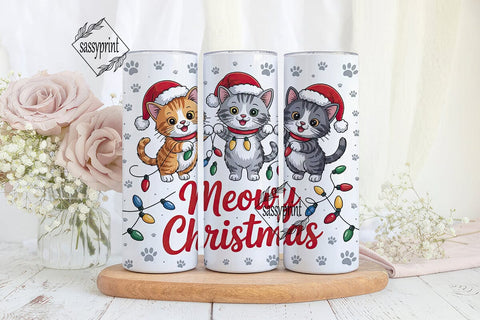 Meowy Christmas 20oz Tumbler Wrap Sublimation sassyprint 