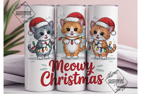 Meowy Christmas 20oz Tumbler Wrap Sublimation sassyprint 