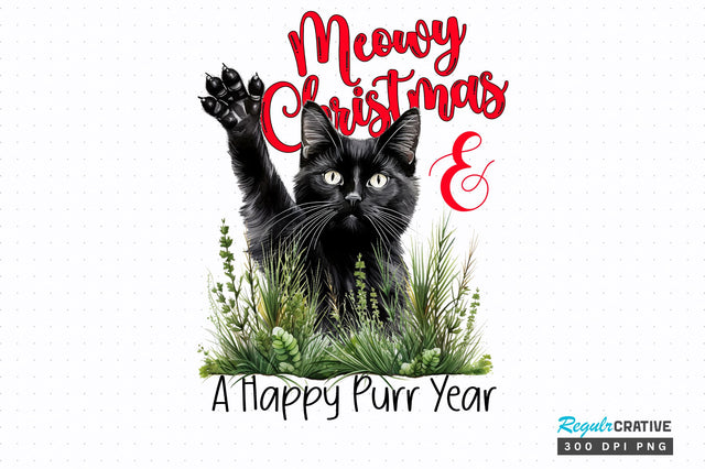 Meowy christmas and a happy purr year png design Sublimation Regulrcrative 