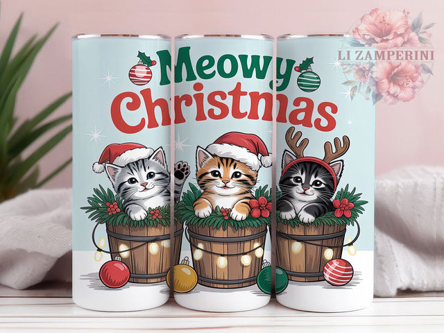 Meowy Christmas Cat Tumbler, Cute Cat Holiday Wrap, Festive Kitty Sublimation Design, Christmas Cat Cup, 20Oz Skinny Tumbler Wrap, Adorable Holiday Mug, Funny Cat Xmas Design Sublimation Li Zamperini 