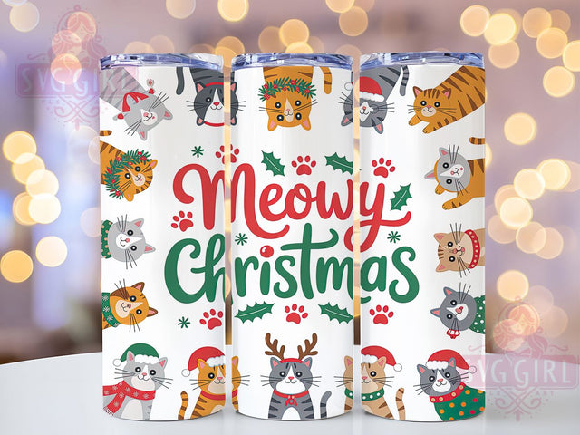 Meowy Christmas Cat Tumbler, Cute Cat Wrap, Holiday Kitty Design, Sublimation Cup, 20oz Skinny Tumbler, Festive Cat Drinkware, Christmas Cat Style Sublimation SvggirlplusArt 
